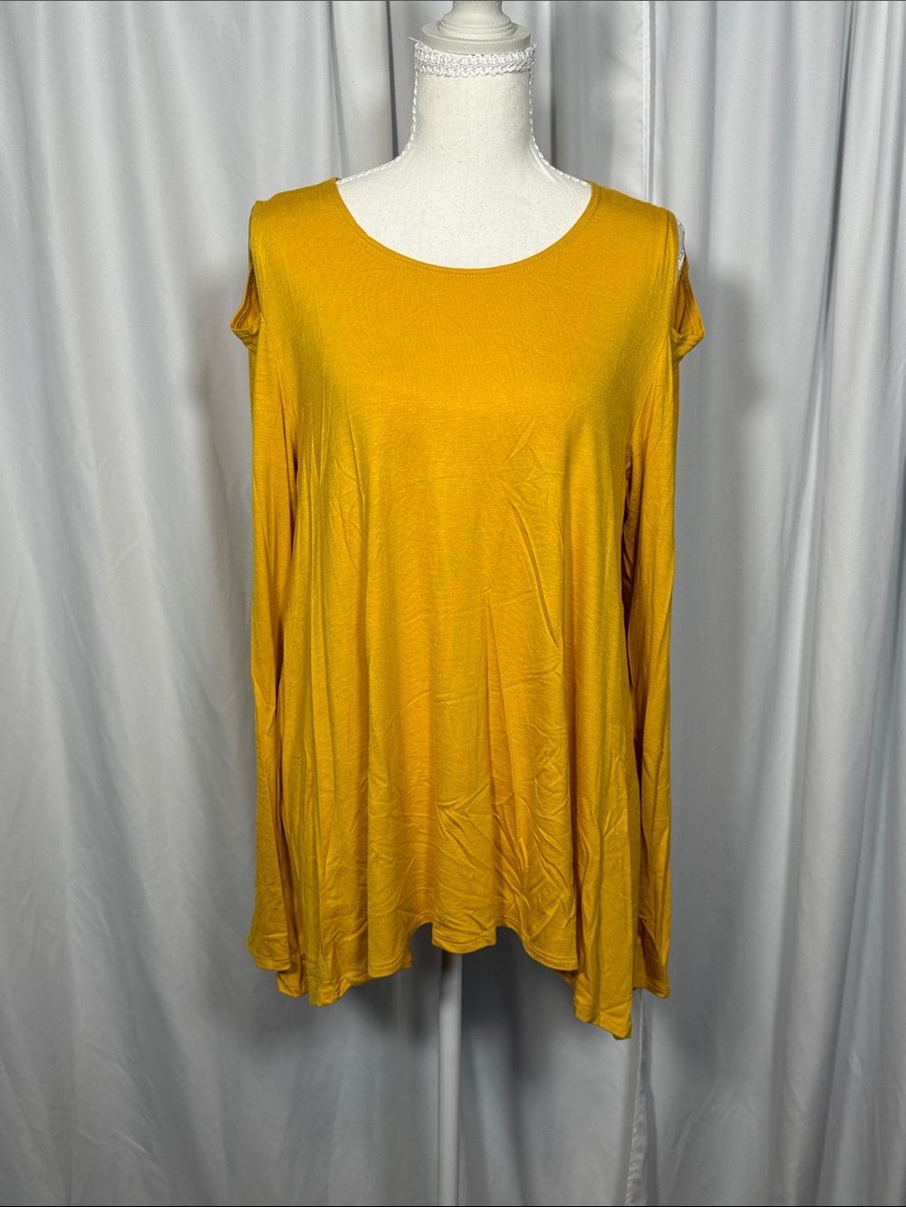 Azules Mustard Cold-Shoulder Long Sleeve Top